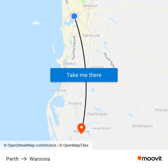 Perth to Waroona map