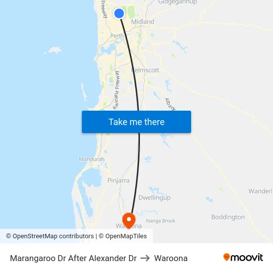Marangaroo Dr After Alexander Dr to Waroona map