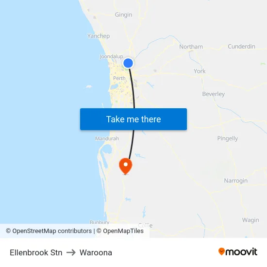Ellenbrook Stn to Waroona map
