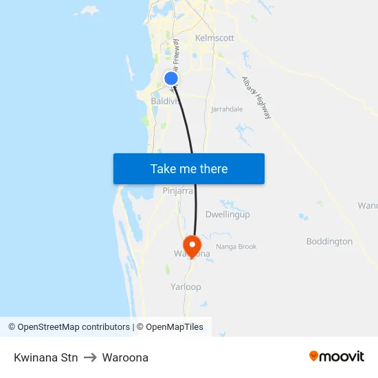 Kwinana Stn to Waroona map