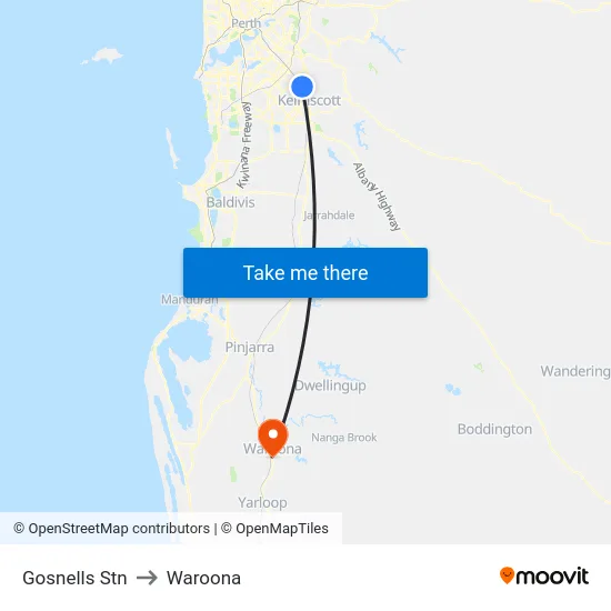 Gosnells Stn to Waroona map