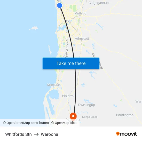 Whitfords Stn to Waroona map