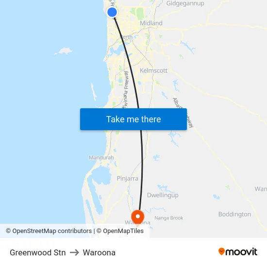 Greenwood Stn to Waroona map