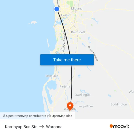 Karrinyup Bus Stn to Waroona map