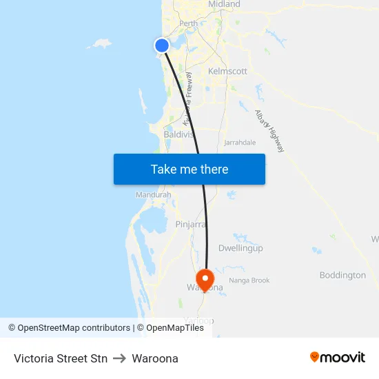 Victoria Street Stn to Waroona map