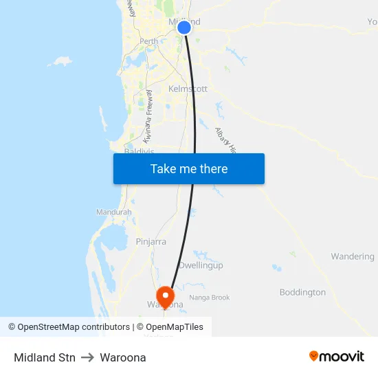 Midland Stn to Waroona map