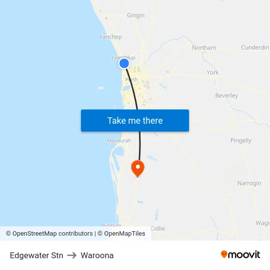 Edgewater Stn to Waroona map