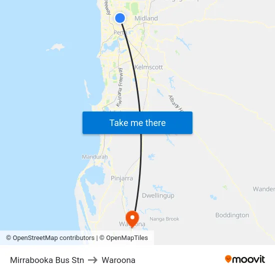 Mirrabooka Bus Stn to Waroona map