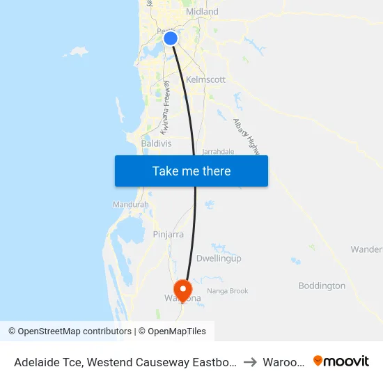 Adelaide Tce, Westend Causeway Eastbound to Waroona map
