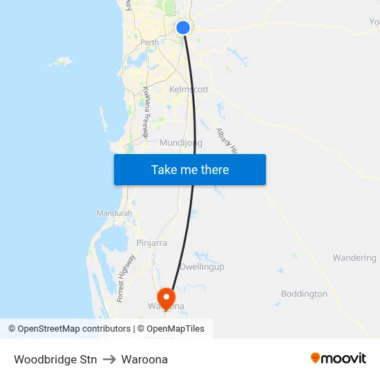 Woodbridge Stn to Waroona map