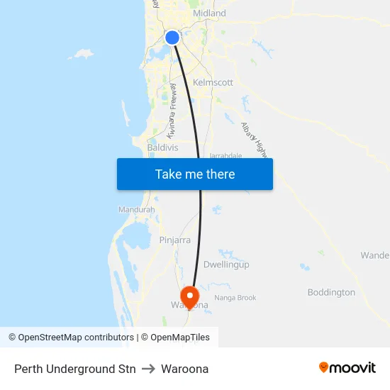 Perth Underground Stn to Waroona map