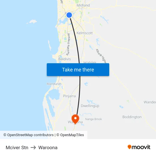 Mciver Stn to Waroona map
