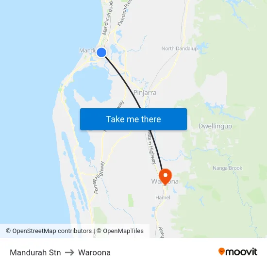 Mandurah Stn to Waroona map