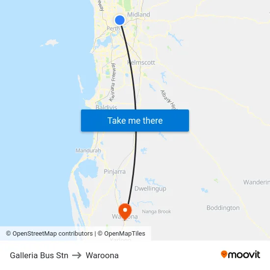Galleria Bus Stn to Waroona map