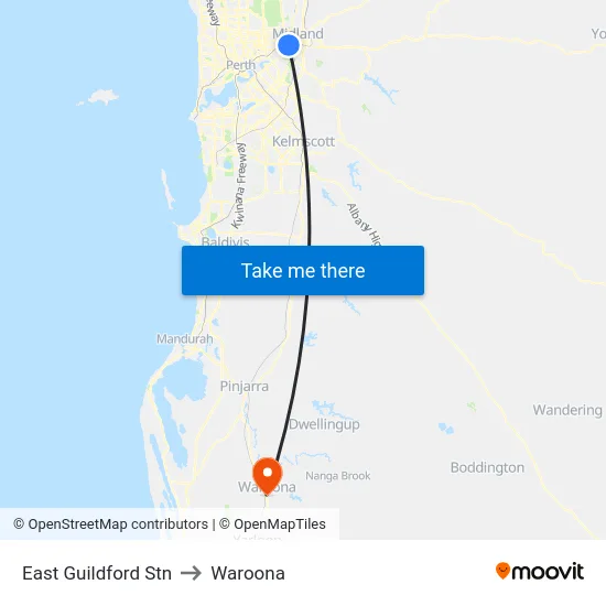East Guildford Stn to Waroona map