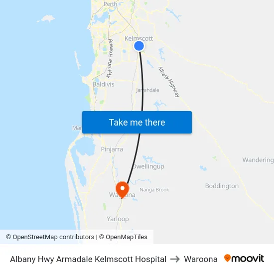 Albany Hwy Armadale Kelmscott Hospital to Waroona map
