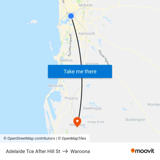 Adelaide Tce After Hill St to Waroona map