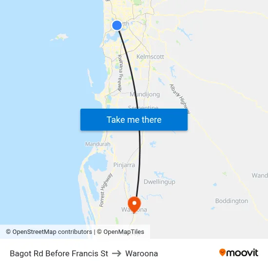 Bagot Rd Before Francis St to Waroona map
