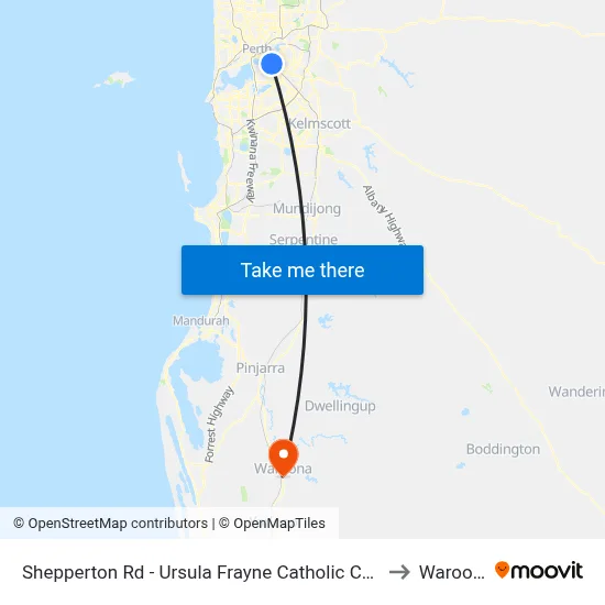 Shepperton Rd - Ursula Frayne Catholic Coll Sen to Waroona map