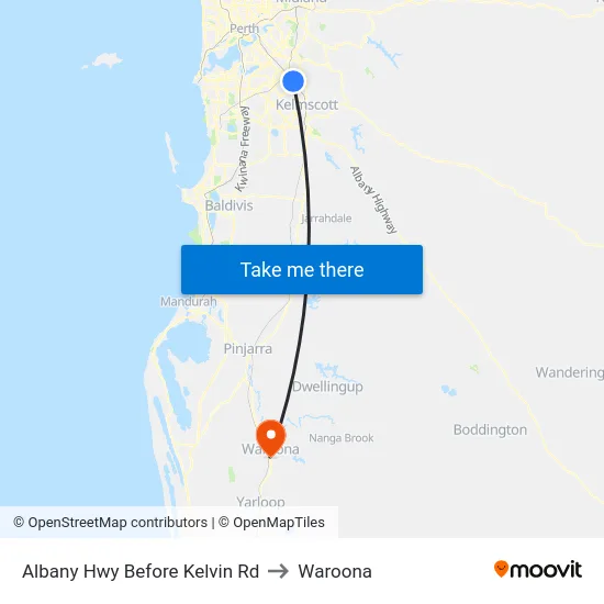 Albany Hwy Before Kelvin Rd to Waroona map