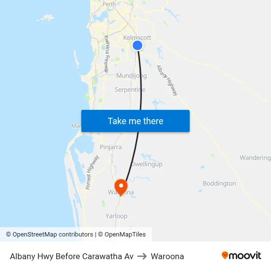 Albany Hwy Before Carawatha Av to Waroona map