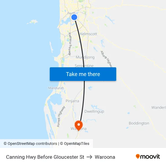 Canning Hwy Before Gloucester St to Waroona map