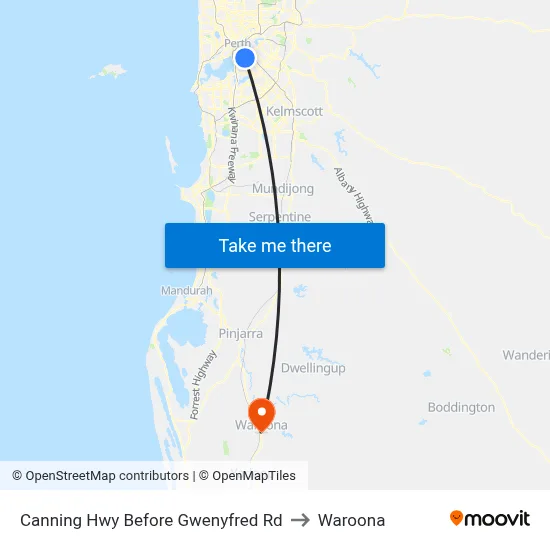 Canning Hwy Before Gwenyfred Rd to Waroona map