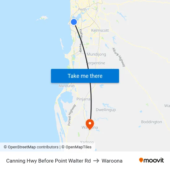 Canning Hwy Before Point Walter Rd to Waroona map
