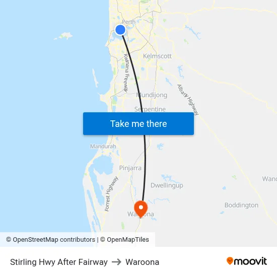 Stirling Hwy After Fairway to Waroona map
