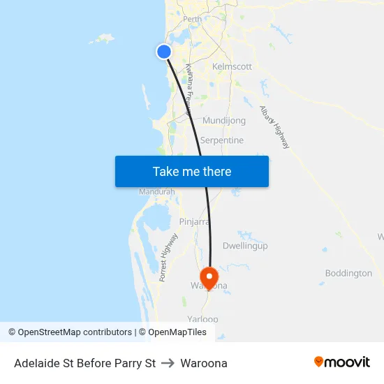 Adelaide St Before Parry St to Waroona map
