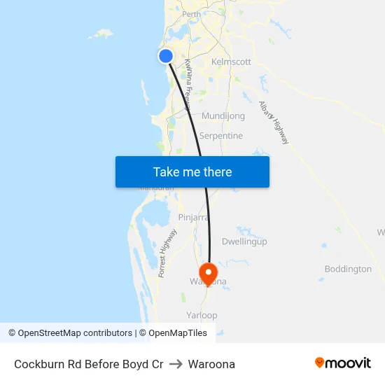 Cockburn Rd Before Boyd Cr to Waroona map