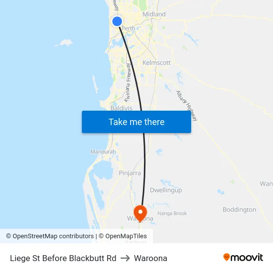 Liege St Before Blackbutt Rd to Waroona map