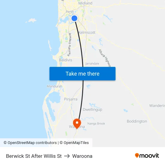 Berwick St After Willis St to Waroona map