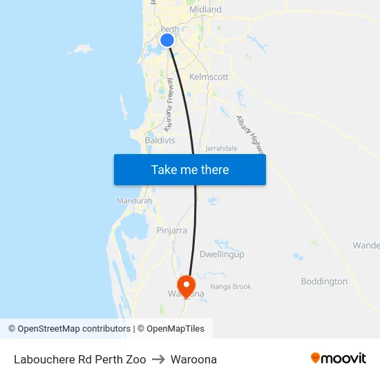 Labouchere Rd Perth Zoo to Waroona map