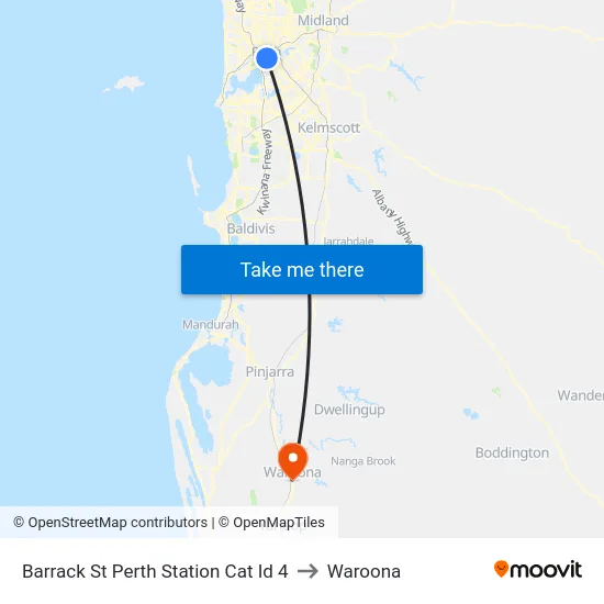 Barrack St Perth Station Cat Id 4 to Waroona map