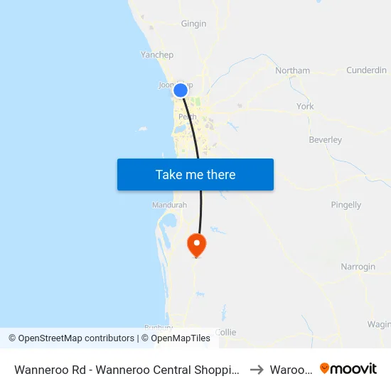 Wanneroo Rd - Wanneroo Central Shopping Ctr to Waroona map