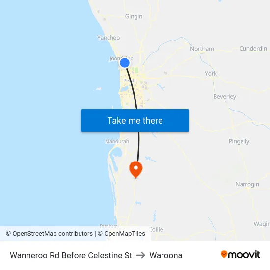 Wanneroo Rd Before Celestine St to Waroona map
