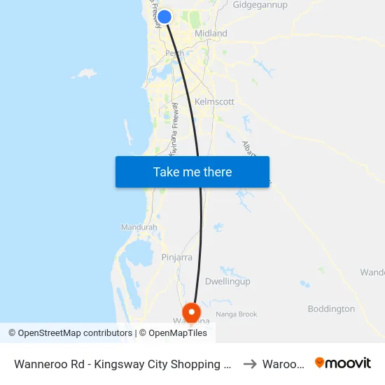 Wanneroo Rd - Kingsway City Shopping Ctr to Waroona map