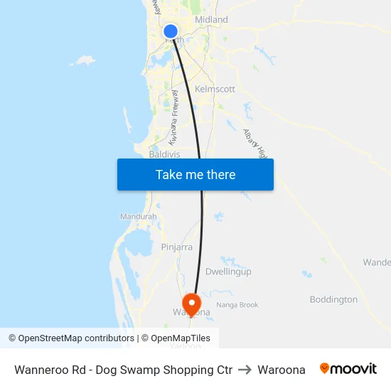 Wanneroo Rd - Dog Swamp Shopping Ctr to Waroona map