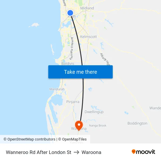Wanneroo Rd After London St to Waroona map