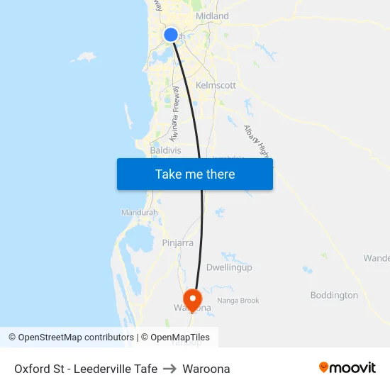 Oxford St - Leederville Tafe to Waroona map