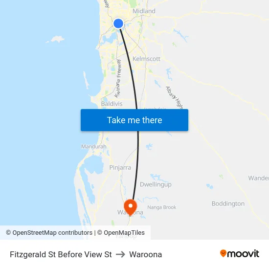 Fitzgerald St Before View St to Waroona map