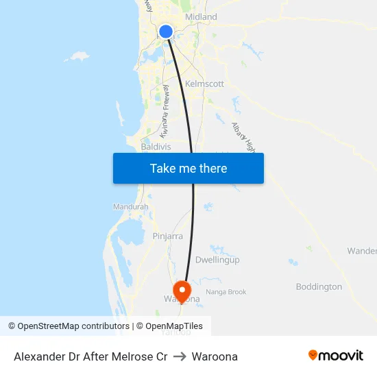 Alexander Dr After Melrose Cr to Waroona map