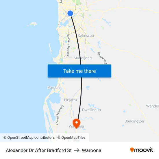 Alexander Dr After Bradford St to Waroona map