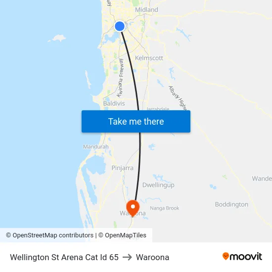 Wellington St Arena Cat Id 65 to Waroona map