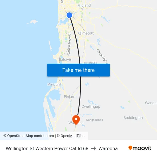 Wellington St Western Power Cat Id 68 to Waroona map