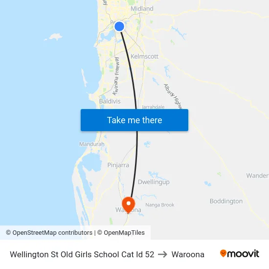 Wellington St Old Girls School Cat Id 52 to Waroona map