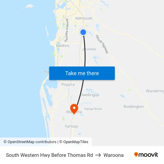 South Western Hwy Before Thomas Rd to Waroona map