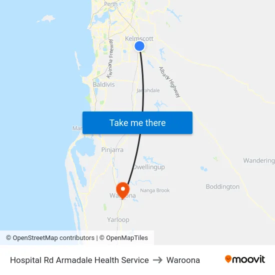 Hospital Rd Armadale Health Service to Waroona map