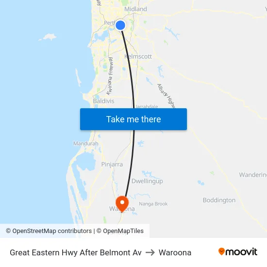 Great Eastern Hwy After Belmont Av to Waroona map